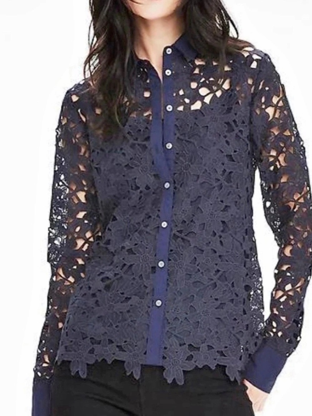Banana Republic Floral Lace Button Down Size Medium Like New